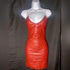 Sexy burgundy leather mini dress / XS